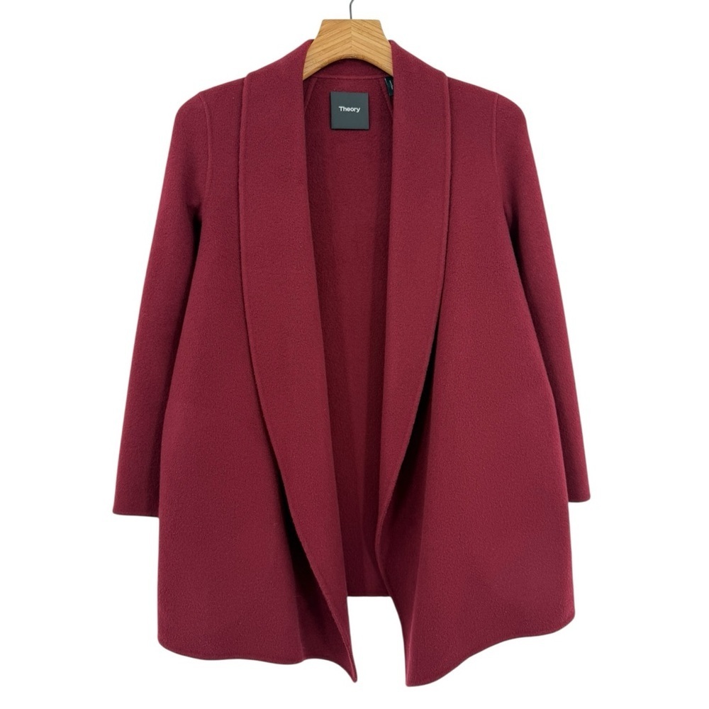 Theory Shawl Collar Clairene Jacket Wool Cashmere in Currant Size P XS - Picture 2 of 11